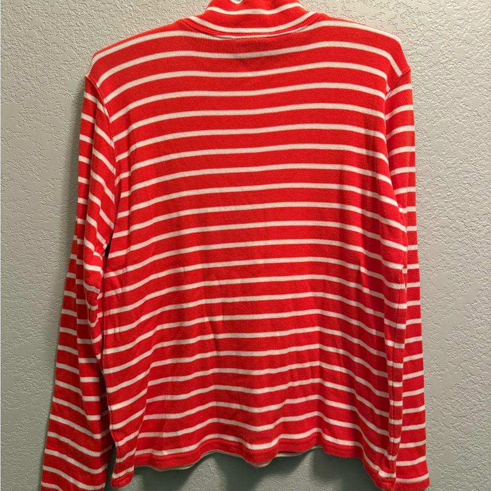 L.L Bean 100% Cotton Red & White Striped Quarter-Zip Mock Neck Top – Size XL - Picture 2 of 4